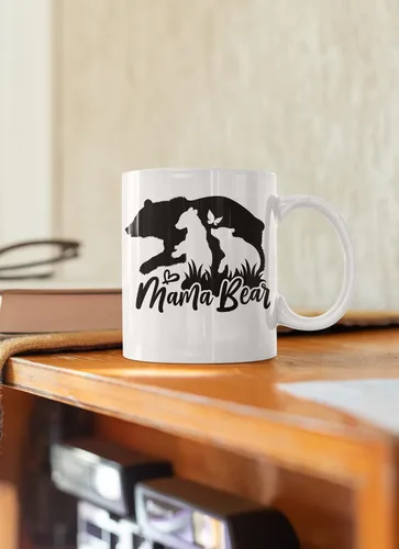 Miniatura 5 de Taza de café con texto en inglés "Mama Bear", regalo divertido de taza, taza de café novedosa, taza de café de cerámica de 11 onzas, ribete negro