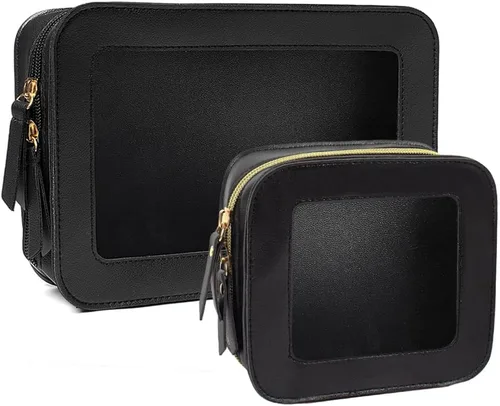 Miniatura 15 de Paquete de 2 bolsas de maquillaje transparentes para viaje, neceser aprobado por la TSA con cremallera, pequeñas bolsas de maquillaje para mujeres