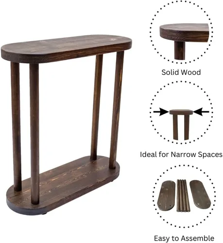 Miniatura 5 de Mesa auxiliar estrecha ovalada de madera maciza, mesa auxiliar delgada con pedestal pequeña para sala de estar, diseño minimalista moderno