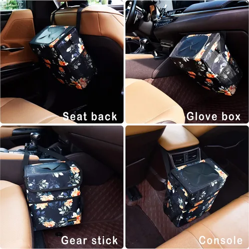 Miniatura 6 de SIBOFUEGO Bonito bote de basura para automóvil con tapa, contenedor de basura plegable multiusos para automóvil, organizador a prueba de fugas, bote
