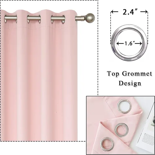 Miniatura 2 de KEQIAOSUOCAI Cortinas rosa bebé de 63 pulgadas para habitación de niñas - Con aislamiento térmico que oscurece la habitación, cortinas de ventana