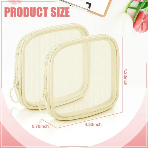 Miniatura 2 de Weewooday 4 piezas de malla para maquillaje, bolsa de cosméticos de malla, bolsa de aseo de viaje con cremallera, mini bolsa de cosméticos de Beige