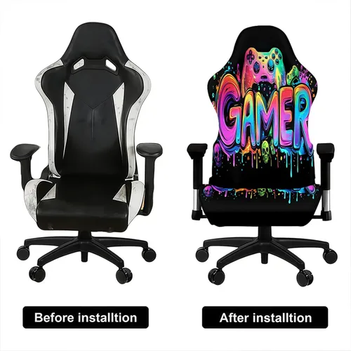 Miniatura 4 de Blacklight - Funda para silla de juegos, protector de silla de deportes electrónicos reactivo a los rayos UV con diseño de calavera de neón