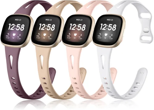 Miniatura 10 de Ouwegaga Compatible con correas Fitbit Sense 2 y Versa 4 para mujer, correa deportiva delgada de silicona suave con orificios de aire transpirables