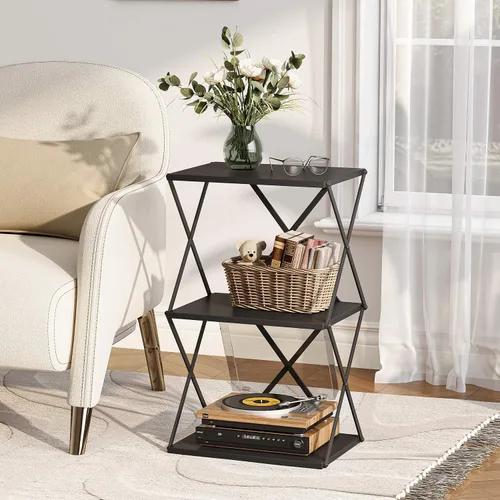 Miniatura 5 de Mesa auxiliar de 3 niveles, pequeña mesa auxiliar alta, mesa de noche con almacenamiento para sofá, mesas laterales para sala de estar, dormitorio