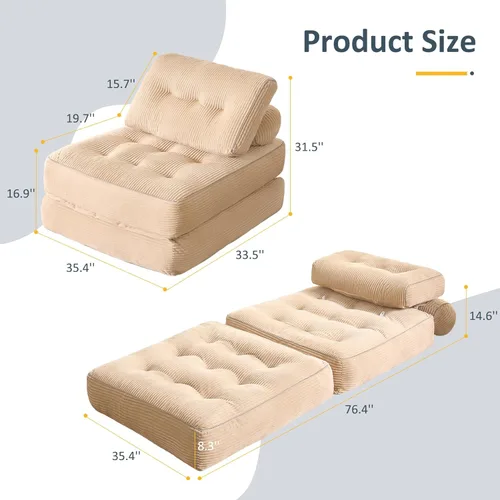 Miniatura 8 de Afuson Silla Cama Plegable, Sofá Cama Futón, Sofá de Piso para Adultos, Silla Cama para Sala de Estar, Sofá de Descanso, Sofá Cama Convertible