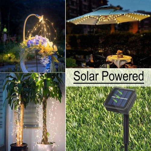 Miniatura 2 de Guirnalda de luces solares para exteriores, 8 modos, 220 luces LED, multihebra, impermeable, regadera, guirnalda de luces para jardín, patio, árbol