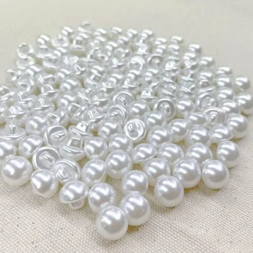 Miniatura 4 de AMORNPHAN 100 botones redondos blancos de perlas de resina de 0.551 in con forma de hongo con agujero para coser ropa, vestido, suéter
