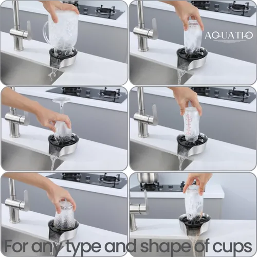 Miniatura 6 de Enjuagadora de vidrio 2 en 1 para fregadero de cocina, limpiador de vasos de acero inoxidable, lavadora de botellas de encimera, accesorios