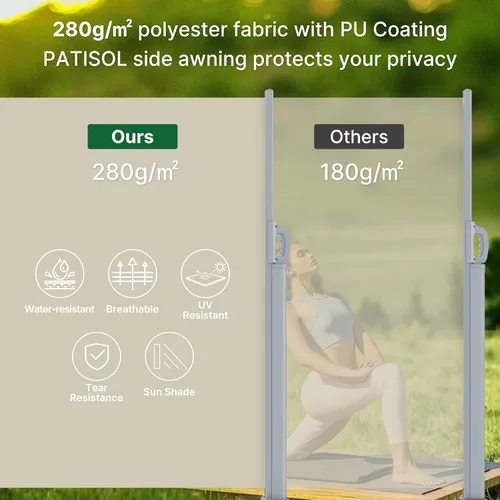 Miniatura 3 de PATISOL Toldo lateral retráctil de aluminio de 138" x 71" para patio al aire libre divisor de privacidad plegable, resistente al agua y a los rayos