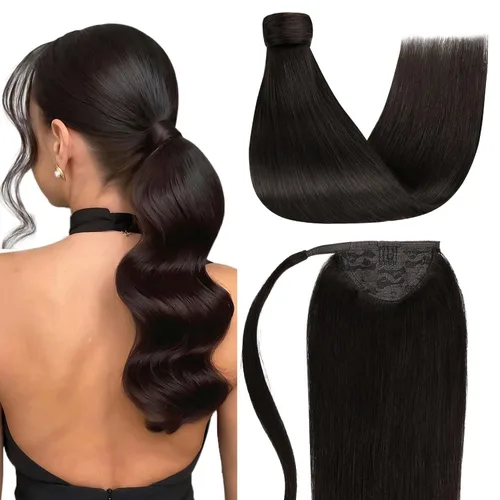 Miniatura 28 de LaaVoo Extensión de cola de caballo de cabello humano marrón para mujer, extensiones de cola de caballo marrón oscuro, extensiones de cabello humano