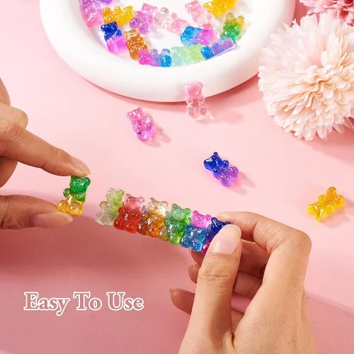 Miniatura 2 de Pandahall - 45 unidades de cabujones de oso gomoso de resina, coloridos dijes de oso de caramelo con parte trasera plana, dijes de uñas