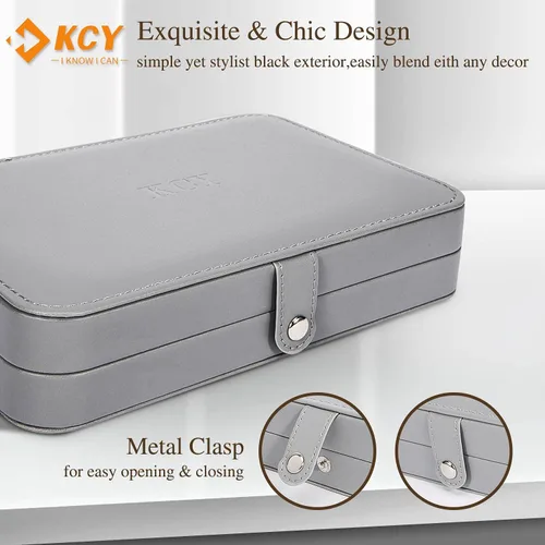 Miniatura 2 de KCY Joyero para mujeres y niñas, estuche organizador de joyas de viaje pequeño, de piel sintética, portátil, cajas de almacenamiento para anillos