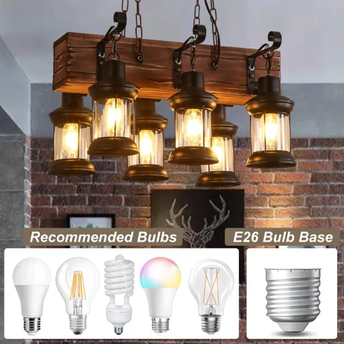 Miniatura 2 de iMeshbean Candelabro rústico de granja para comedor, cocina, isla, luces colgantes de madera industrial, lámpara de techo para sala de juegos, bar