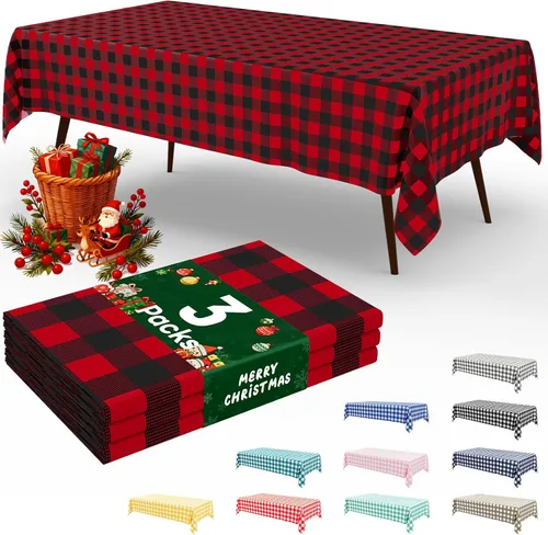 Miniatura 15 de misaya 3 paquetes de manteles desechables de búfalo, mantel de plástico impermeable de 54 x 72 pulgadas, manteles rectangulares a cuadros caqui