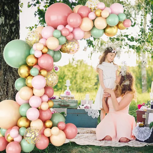 Miniatura 6 de Kit de arco de guirnalda de globos verde salvia, rosa retro, albaricoque, dorado metálico y globos de confeti para baby shower, boda, cumpleaños