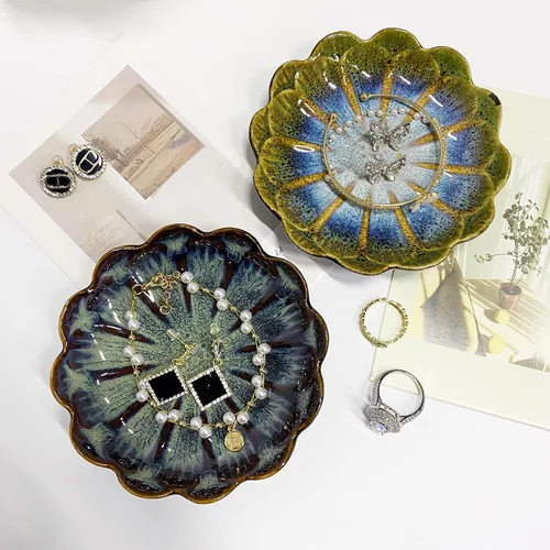 Miniatura 7 de Plato de cerámica para anillos de joyería, organizador de joyas, decoración del hogar, regalo de boda (verde brillante)