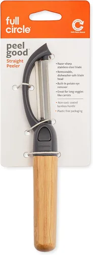 Miniatura 5 de Full Circle Peel Good Collection - Pelador recto de bambú y acero inoxidable para frutas y verduras, cabezal giratorio extraíble, herramienta