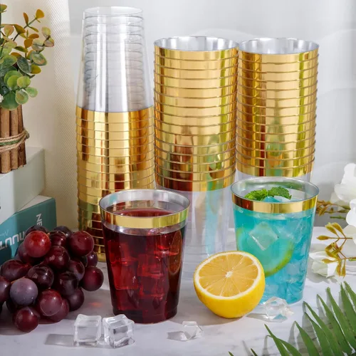 Miniatura 7 de supernal 200 piezas de vasos de plástico dorados, vasos de plástico duro de 10 onzas para fiestas, vasos desechables para picnics, barbacoas, viajes