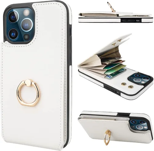 Miniatura 20 de Folosu Funda compatible con iPhone 13 Pro Max con soporte para tarjetas, rotación de 360°, soporte de anillo de dedo con función atril, bloqueo