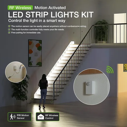 Miniatura 6 de RAYZEEK Kit de tiras de luces LED inalámbricas activadas por movimiento, regulables de 19.7 pies y adaptador con certificación UL, interruptor