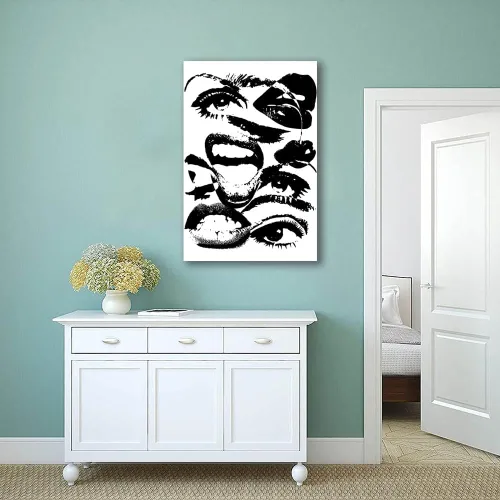 Miniatura 6 de Arte de pared retro hipster – Arte extraño en blanco y negro de los años 70 con ojos femeninos y labios – Impresión abstracta preppy – Decoración