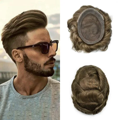 Miniatura 13 de Toupee para hombres Piezas de pelo suizo encaje Real Cabello humano sistema de reemplazo para hombres Toupee Protesis Capilar Para Hombre 7x9