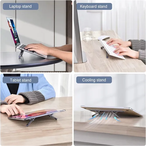 Miniatura 6 de Elevadores de computadora portátil para escritorio, soporte para laptop de 4 alturas ajustables, elevador de teclado, patas ergonómicas para Gris