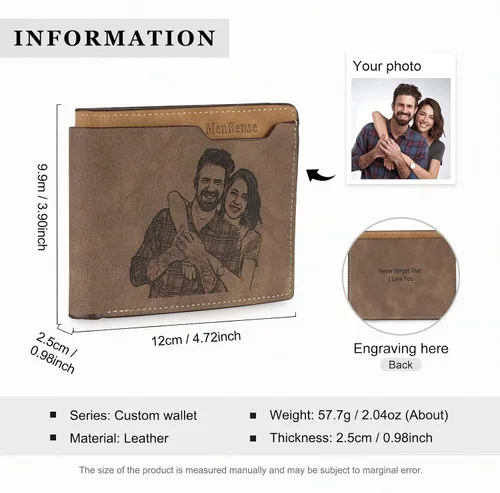 Miniatura 8 de Carteras personalizadas para hombres, cartera personalizada para hombre con imagen grabada y nombre, billetera delgada de cuero plegable, regalos