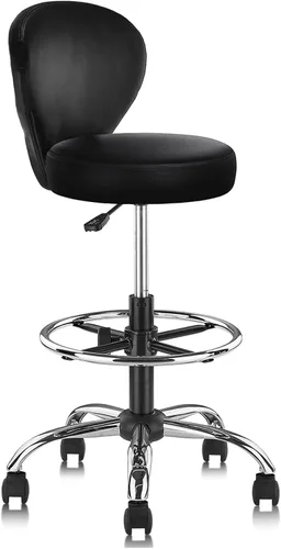 Miniatura 11 de KLASIKA Silla giratoria de dibujo con soporte trasero y reposapiés ajustable, silla de escritorio de oficina multiusos para bar, cocina, tienda