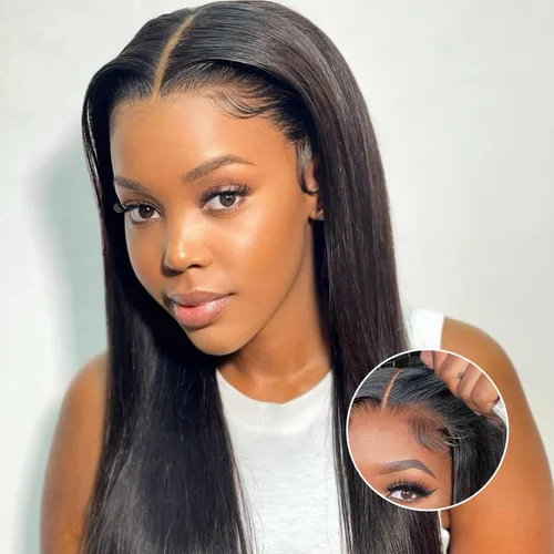 Miniatura 20 de Peluca Bob sin pegamento de llevar y usar cabello humano liso, 6x4 precortada con encaje HD sin pegamento, prearrancada, pelucas con cierre frontal