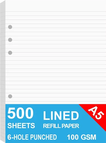 Miniatura 9 de Papel rayado A5, recambios para planificador Filofax, organizador, carpetas, perforado de 6 agujeros, 100 hojas/200 páginas, 100 g/m², blanco, 5.8 x