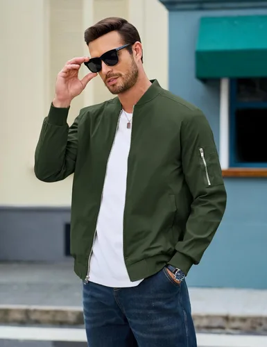 Miniatura 2 de MAGCOMSEN Chaqueta para hombre, ligera, cortavientos, chaqueta bomber resistente al viento, chaqueta casual con cremallera, abrigos ropa exterior