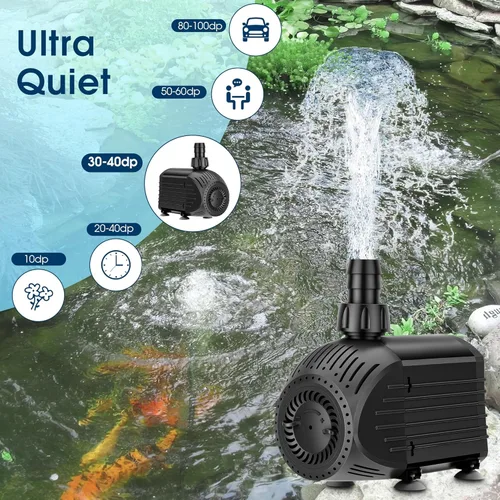 Miniatura 4 de NFESOLAR Bomba de agua sumergible de 880 GPH, bomba de fuente ultra silenciosa de 60 W con protección de combustión en seco de 9 pies de altura
