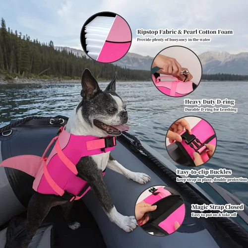Miniatura 4 de Dogcheer - Chaleco salvavidas para perro, lindo chaleco de natación estilo tiburón para perros con flotabilidad superior y mango de rescate, chaleco