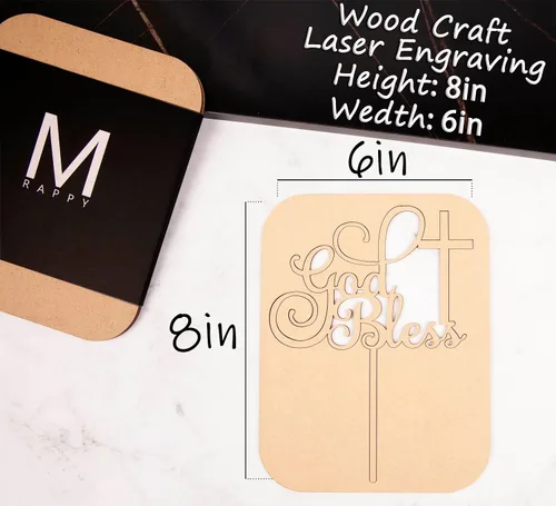 Miniatura 2 de Decoración para pastel con texto en inglés "God Bless", suministros de decoración de bautismo de madera para niños y niñas, accesorios para cabina
