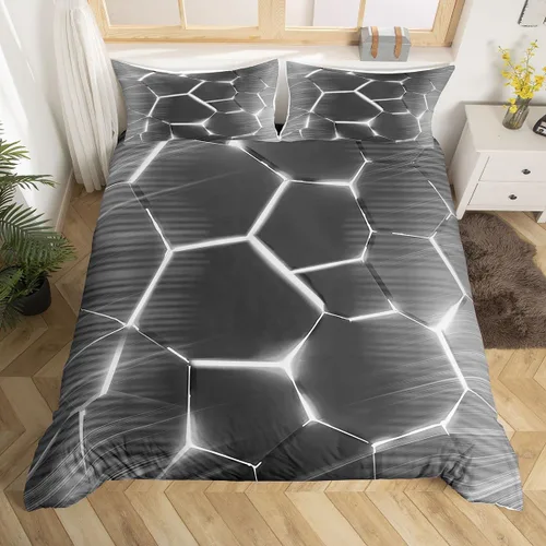 Miniatura 31 de Feelyou Juego de funda de edredón de panal de abeja, color verde y amarillo, juego de ropa de cama hexagonal para niños y niñas, funda de edredón