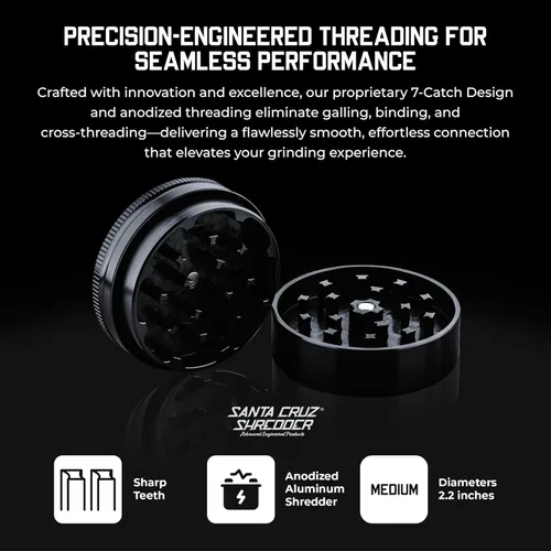Miniatura 2 de Santa Cruz Shredder Molinillo de hierbas de metal con parte superior moleteada para un agarre más fuerte, 2 piezas de 2.2 pulgadas (negro)