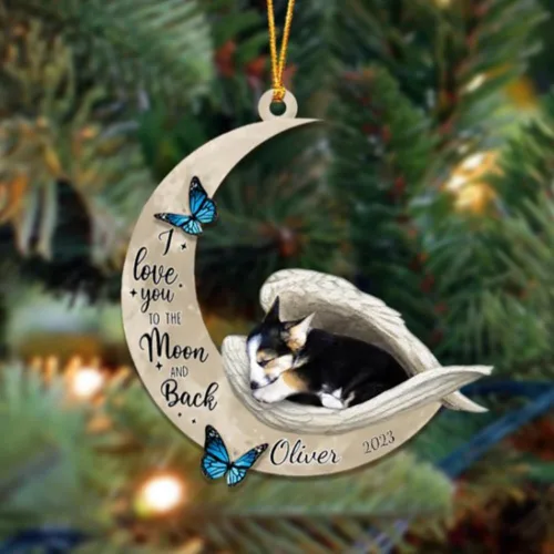 Miniatura 136 de Adorno colgante personalizado de ángel durmiendo en la luna, perro sabueso afgano, nombre personalizado, acrílico impreso en 2D plano – cumpleaños