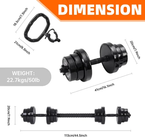 Miniatura 7 de Nice C Pesas, Juego de Mancuernas, Pesas Rusas, Mancuernas Ajustables, Juego de Pesas de Barra, 20-40-50-70LB juego 3 en 1, Antideslizante, Multiuso