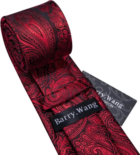 Miniatura 114 de Barry.Wang - Juego de corbata de seda para hombre, diseño de cachemira, pañuelo y gemelos de bolsillo
