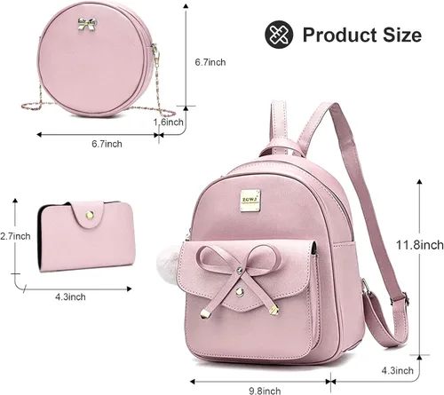 Miniatura 14 de ZGWJ Mini mochila de cuero con moño, mochila pequeña, linda mochila casual de viaje para niñas y mujeres, M, Mochilas tipo mochila
