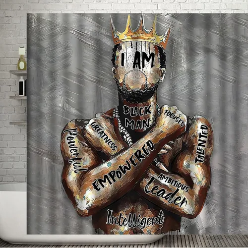 Cortina de ducha con diseño de rey afroamericano y hombre afro, arte hippie para colgar en la pared, cortina de ducha con corona, decoración de