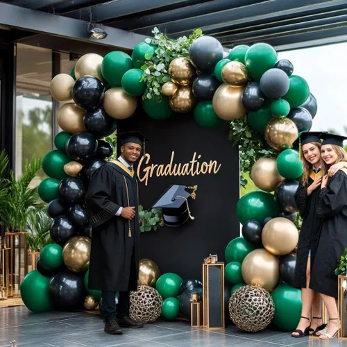 Miniatura 6 de Guirnalda de globos de color negro, verde y dorado, doble relleno, globos verde oscuro, kit de arco de globos negros y dorados para graduación