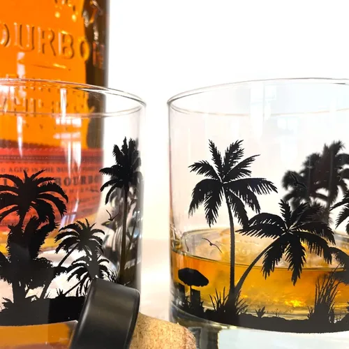 Miniatura 3 de Juego de vasos de whisky de paisaje de playa Black Lantern Juego de 2 vasos estilo antiguo de 11 oz Vasos de cóctel con base pesada en caja