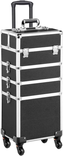 Yaheetech estuche profesional 4 en 1 para cosméticos, organizador con 4 ruedas desmontables, estuche de viaje de color negro