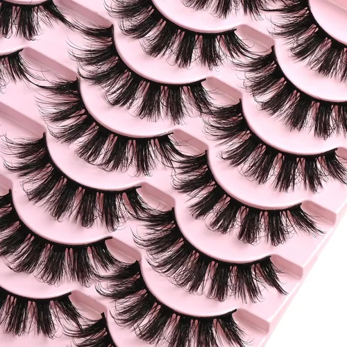 Miniatura 5 de FARRED Pestañas postizas de visón, tiras de pestañas naturales de ojo de muñeca, pestañas postizas esponjosas rizadas en D, paquete de pestañas F6