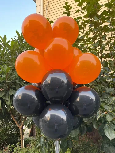 Miniatura 5 de 100 globos de látex de 12 pulgadas en negro y naranja, perfectos para Halloween, graduación, cumpleaños, baby shower, Acción de Gracias