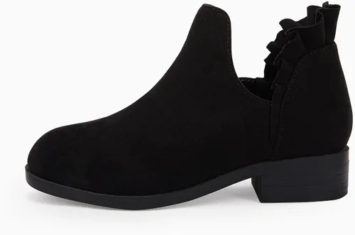 Miniatura 4 de FISACE Botines con volantes para niñas, con corte en V, tacón bajo grueso, botines occidentales elegantes