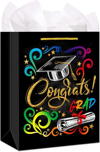 Miniatura 16 de FLYAB Class of 2026 - Bolsas de regalo de graduación – Bolsa grande de felicitación de 13 pulgadas con asa de papel de seda para graduados